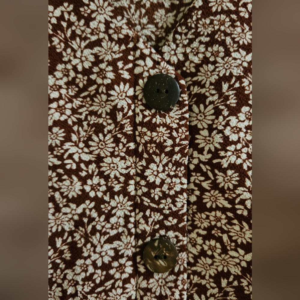 Floral Button-Down Dress Sundress Brown Flowers Sundress Flowy Boho Dress Large - Picture 4 of 6